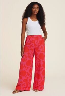 Kate Spade x Target Classic Rose Floral Linen Wide Leg Pants Womens L Resort
